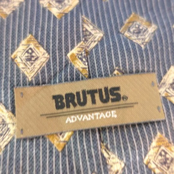 BRUTUS Men's Denim Blue Ivory Geometric Art Striped Necktie Silk Diamond Classic - Picture 6 of 10